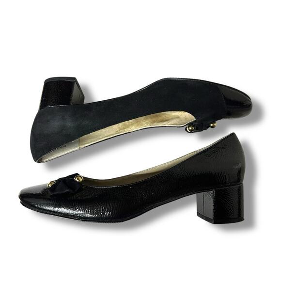 Perlina Pumps Peaches Low Block Heel Gold Details Suede and Patent Leather 9.5M - Picture 6 of 16